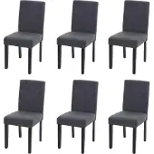 Mendler Set van 6 eetkamerstoelen Keukenstoel Littau ~ textiel, antracietgrijs, donkere poten