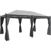 Mendler Pergola Cadiz, paviljoen, stevig 7cm frame 5x3m ~ grijs met zijwand + muggengaas