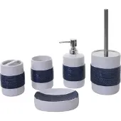 MCW 5-delige badkamerset -C73, WC-set badkameraccessoires, keramiek ~ blauw/wit