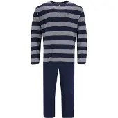 Hajo Blauw grijs gestreepte heren pyjama - Blauw - Maat - 60