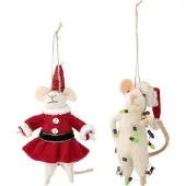 Bloomingville Peo kerstornament muis 2-delig Wit-rood