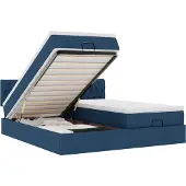 vidaXL Ottoman bed met matrassen en LED's 200x200cm stof blauw