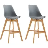 CLP Set van 2 barkrukken Cannes, kunststof met rugleuning en voetsteun | Kleur: grijs, frame: naturel