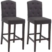 CLP Set van 2 barkrukken Louise, met beklede zitting en houten frame | Kleur: donkergrijs, frame: antiek