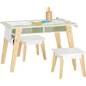 SoBuy - Kindertafel en 2 Krukken Set - Groen - 80x48x50 cm
