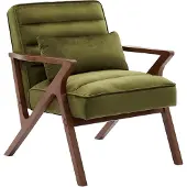 Sweeek Scandinavische fauteuil van hout en fluweel Kaki