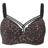 Ulla Popken - Dames - beugelbeha zachte cups dierenprint - Zwart - Maat 110D