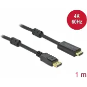 DeLOCK 85955 DisplayPort-kabel DisplayPort / HDMI Aansluitkabel DisplayPort-stekker, HDMI-A-stekker 1 m Zwart Vergulde steekcontacten, 4K UHD