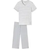 Schiesser Pyjama 'Casual Essentials ' grijs gemêleerd / wit