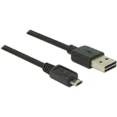 DeLOCK Easy-Micro USB naar Easy-USB-A kabel - USB2.0 - tot 2A / zwart - 3 meter