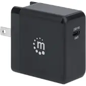 Manhattan GaN Power Delivery USB-lader, USB-voeding, USB-C PD-poort tot 65W, verwisselbare stekkers voor EU, VK en VS
