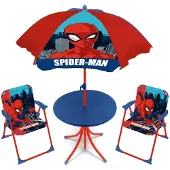 Marvel Lobbes Spiderman kinder tuinset met tafel, stoelen en parasol.