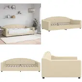 vidaXL Dagbed, crème, 100x200 cm, stof - Dagbed - Dagbedden - Slaapbank - Bed