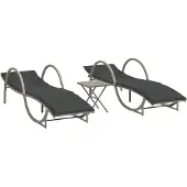 The Living Store Lounge Stoel - Ligbed - Ligbedden 2 st met tafel poly rattan lichtgrijs - Tuinset - Buitendrankset - Relaxstoel