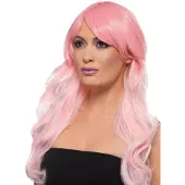 Smiffys Pruik fashion pink roze | lange wavy wig (pink)