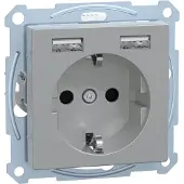 Merten stekkerdoos met USB-lader, model MEG2366-0460, aluminium