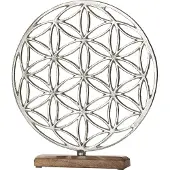 Gilde Decoratief object Bloem van het leven op houten standaard, zilverkleur (1 stuk)