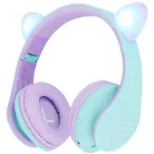 PowerLocus Kinder hoofdtelefoon - - P2 - Bluetooth - Batterijduur 15u - Blauwe-paarse kattenoren