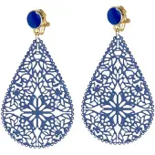Charme Bijoux Clip Lange- Oorbellen -Blauw- filigraan-geen gaatje-