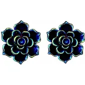 Charme Bijoux Clip Oorbellen- Bloem- Groen/Blauw- Olie-2 cm- Geen gaatje-