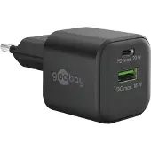 Goobay USB multipoort snellader | 2 poorten | USB-A & USB-C | 20W | GaN | Power Delivery | Zwart
