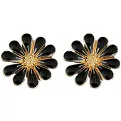 Charme Bijoux Clip oorbellen-Madelief-emaille-Zwart-2 cm