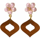 Charme Bijoux Clip oorbellen-bloem hout Chimay roze-geen gaatje-
