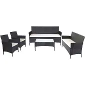 Mendler 3-2-1-1 Polyrotan tuinset Halden, loungeset zitgroep bank ~ antraciet, kussens crème