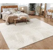 Flycarpets Zacht fluffy vloerkleed - Lely Japandi Crème - 120x160 cm - Laagpolig Tapijt Woonkamer / Slaapkamer / Kinderkamer