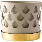 Klong Trio Drop bloempot beige met schotel van messing Medium Ø18 cm