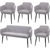 Mendler Eetkamerset -L13, set van 4 stoelen + bank Eetkamerset, stof/textiel ~ grijs