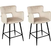 Beliani SANILAC - Barkruk set van 2 - Taupe - Fluweel