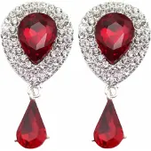 Charme Bijoux Clip oorbellen-rood-strass-zilverkleur- geen gaatje-