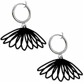 Charme Bijoux Klem oorbellen-Zwart-Zilverkleur-Kleine waaier-geen gaatje-