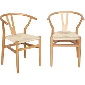 Sweeek Vintage stoel van beukenhout en touw (set van 2) Naturel