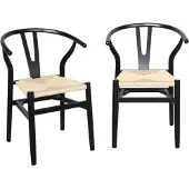 Sweeek Vintage stoel van beukenhout en touw (set van 2) Zwart