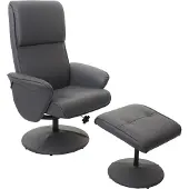 Mendler Relaxfauteuil Helsinki, TV relaxfauteuil TV fauteuil met kruk ~ kunstleer, mat grijs