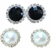 Charme Bijoux 2 paar Clip Oorbellen-Wit - Synthetische Parel- parel -Zwart-1.5 cm-Kunststof
