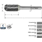 Rotec HM-Stiftfrees, model C - Z9 / INOX-vertand / ø9,6x19x64xø6mm - 4321009