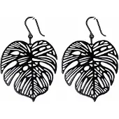 Charme Bijoux Lange Oorbellen-allergievrij-zwart-palm blad-