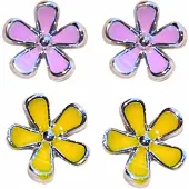 Charme Bijoux 2 paar 100% Allergievrije oorbellen bloem roze geel