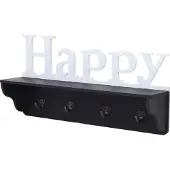 MCW Wandkapstok -D41 Happy, kapstok plank, 4 haken solide 30x60x13cm ~ zwart/wit