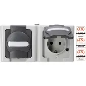 Kopp 131256002 BlueElectric Compleet Wandcontactdoos met randaarde en klapdeksel spatwaterdicht Grijs 2-voudig 1 stuk(s)