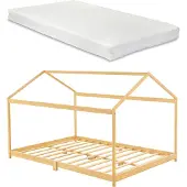 En.casa Kinderbed Vindafjord huisbed met matras bamboe 140x200 cm