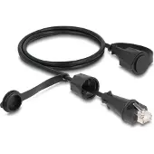 DeLOCK Network Cable RJ45 plug to RJ45 plug Cat.6 STP with protective cap outdoor IP68 dust- and waterproof black 1 m