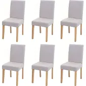 MCW Set van 6 eetkamerstoelen Keukenstoel Littau ~ textiel, crème-beige, lichtgekleurde poten