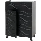 Mendler Ladekast -N86, buffetkast dressoir, 3D golf design push-to-open deuren 107x76x36cm ~ zwart