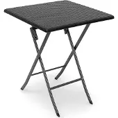 Relaxdays tuintafel rotan BASTIAN opklapbaar, bijzettafel, eettafel, tuin, serre Zwart, Vierkant