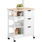 SoBuy FKW79-W Keukenwagen met wielen, serveerwagen met 2 verwijderbare plateaus en 1 dienblad, bijzettafel, rollende trolley voor keuken, woonkamer, wit
