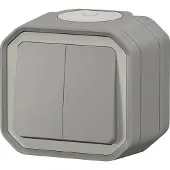 Legrand FR AP dubbele wisselschakelaar/drukknop, 10A/10A, aansluitklemmen, IP55, IK08, grijs, 1 stuk.